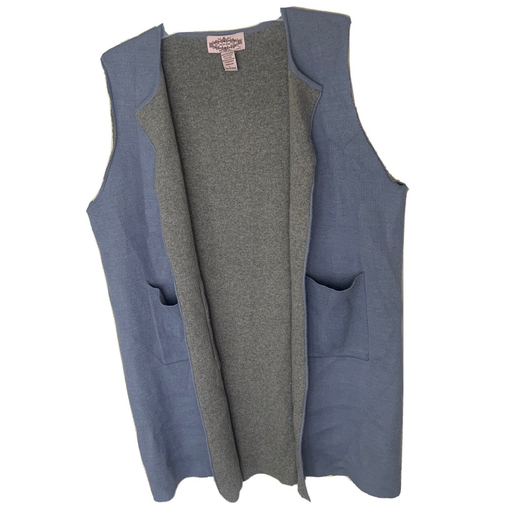 Oliver by Escio Womens Blue Grey‎ Reversible Knit Vest Wool Angora Blend Large L